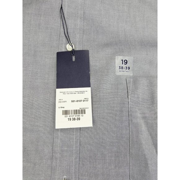 Stafford X-Tall Size 19 38-39 Mens Grey Button Down Long Sleeve Non Iron Oxford - Picture 7 of 10